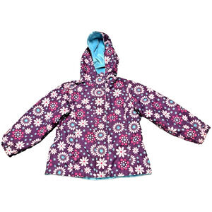 London Fog Girls 6 Floral Design Hooded Rain Coat Jacket Fleece Lined Multicolor